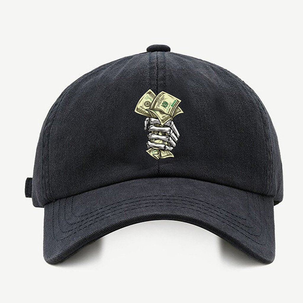 Bone baseball masculino preto Skull DollarCom regualgem cores bege e branco