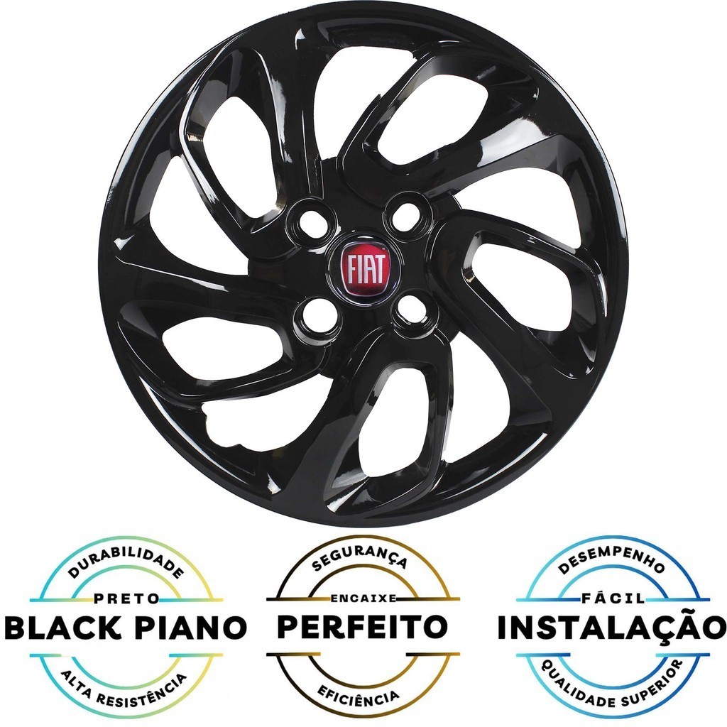 JG 4 Calota Uno Attractive 2015 2016 Aro 14 Black Piano com Emblema — imagem 2 de 2