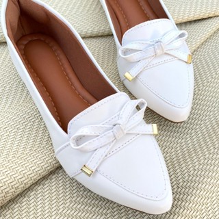 Sapatilha Mocassim Feminina Bico Fino Napa Branca em Oferta na Shopee