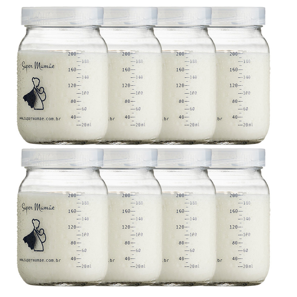 Kit 8 Potes de Vidro 200ml para Armazenar Leite Materno – Tampa Plástica BPA Free em Oferta na Shopee
