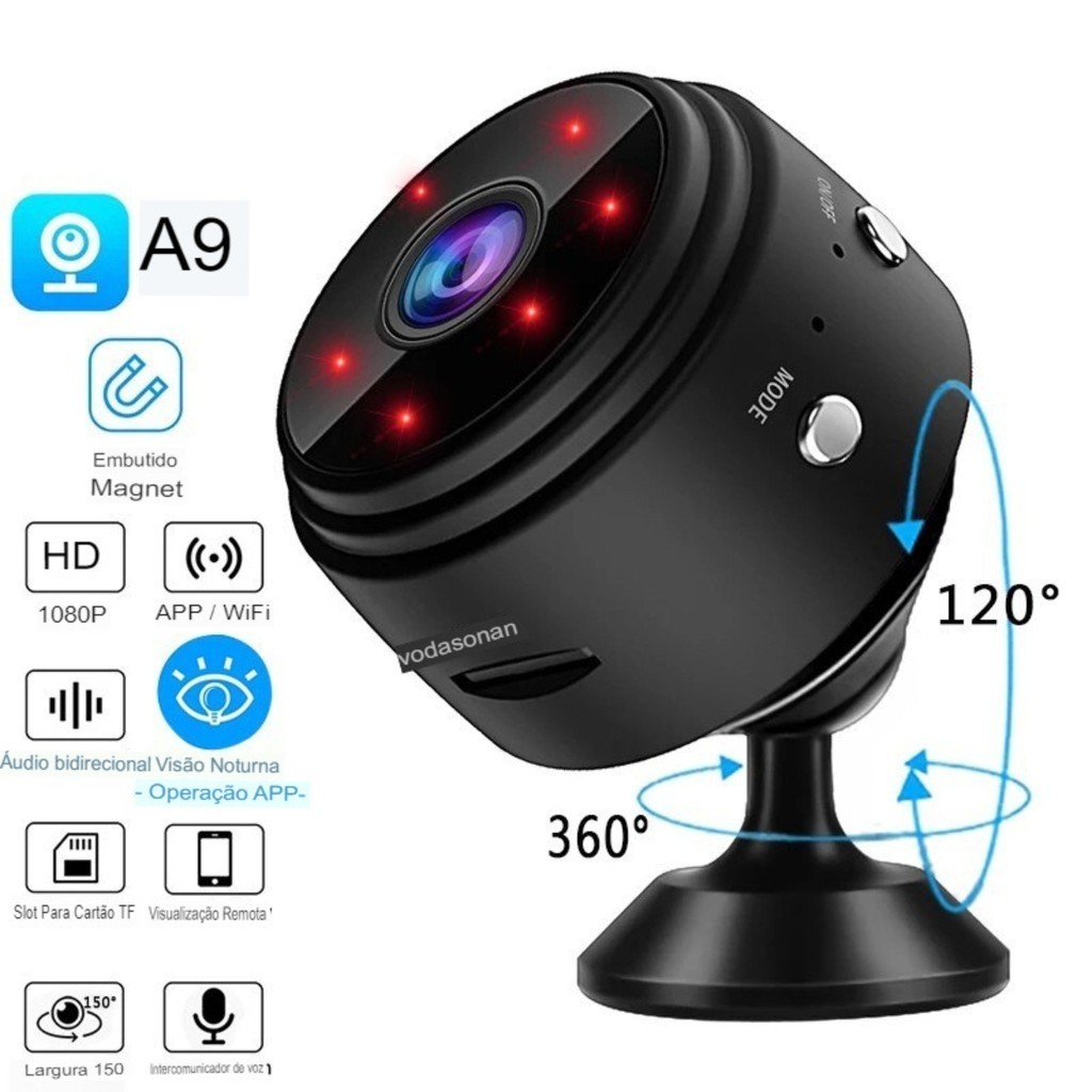 Mini Camera A9 Wife Ip Full HD Camera de Segurança Discreta Casa Uber Portatil Sensor de Presença em Oferta na Shopee
