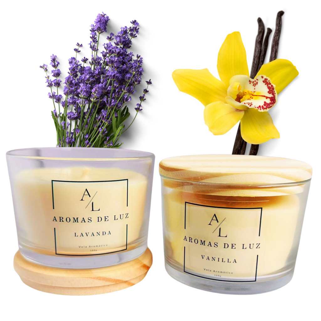 Kit com 2 Velas Aromáticas Vanilla e Lavanda 100% Vegana