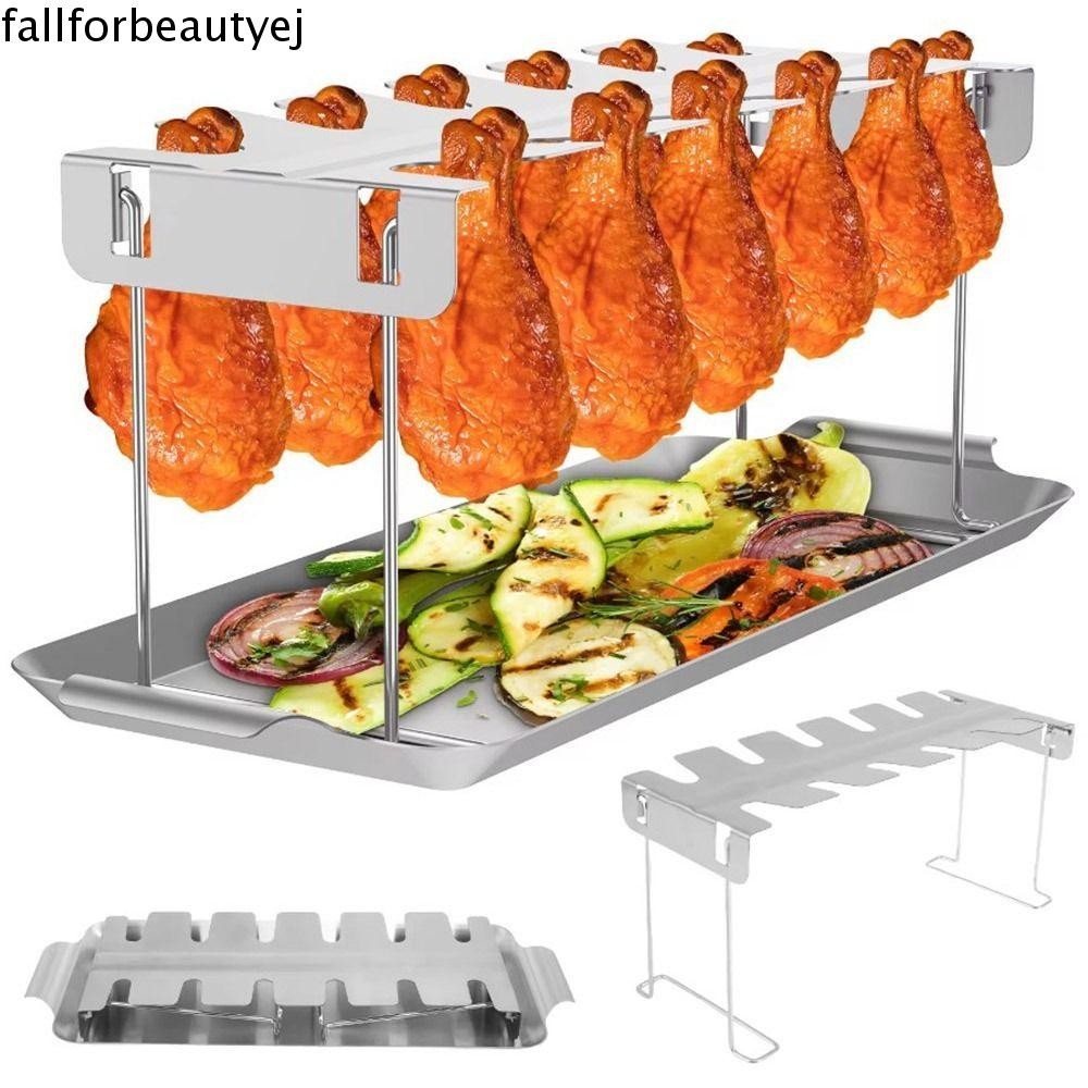 FALLFORBEAUTYEJ Grill Holder , 12 Ranhuras De Asa De Frango Removível , Aço Inoxidável Portátil Facilmente Limpo Com Churrasqueira De Prateleira Picnic/Camping