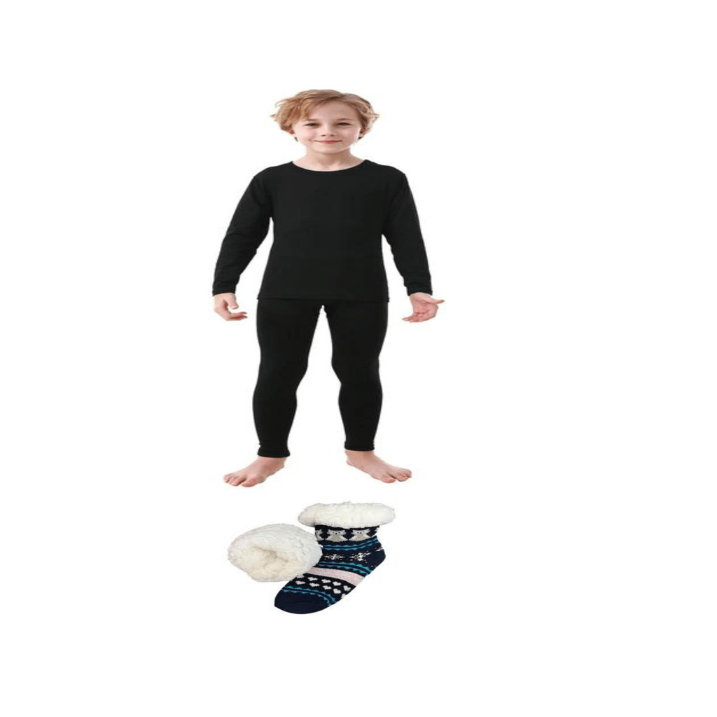 Pijama longo térmico peluciado flanelado segunda pele infantil criança juvenil kids camisa longa calça meia carneirinho