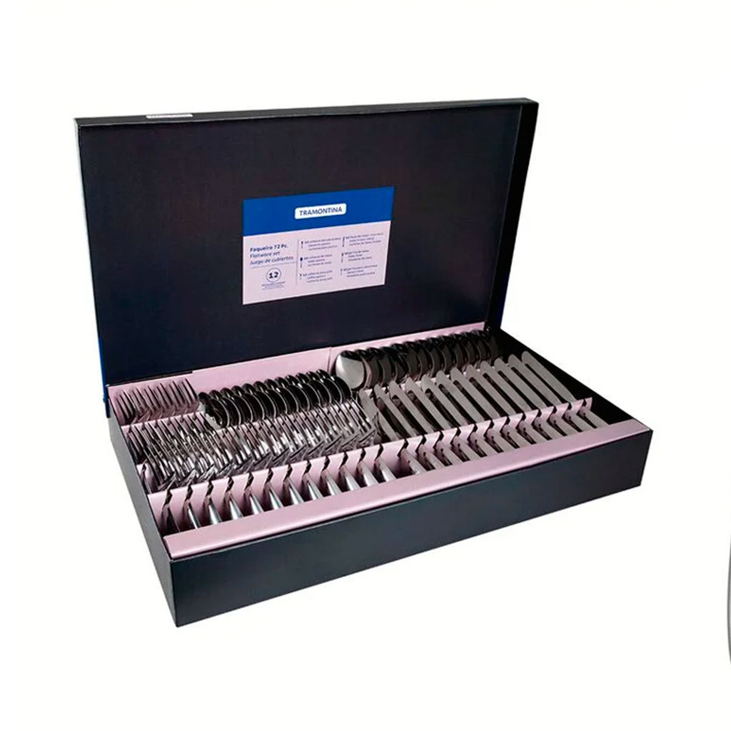 Faqueiro Tramontina Pacific Aço Inox Com Facas Churrasco Acabamento Alto Brilho Detalhes Cabo 72 Peças em Oferta na Shopee