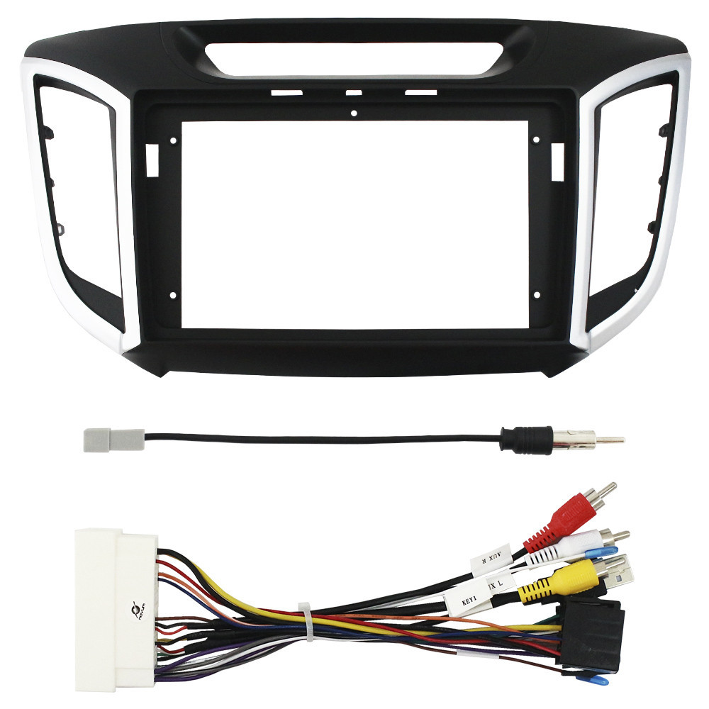 Kit Moldura Painel 9 Pol Creta 2017 2018 2019 2020 2 Din Preto Chicote Som Plug Antena em Oferta na Shopee