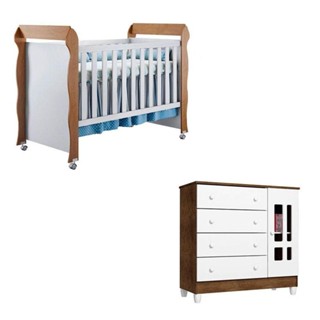 Berço Americano Mirelle E Cômoda Ariel Branco Acetinado Amadeirado - Carolina em Oferta na Shopee