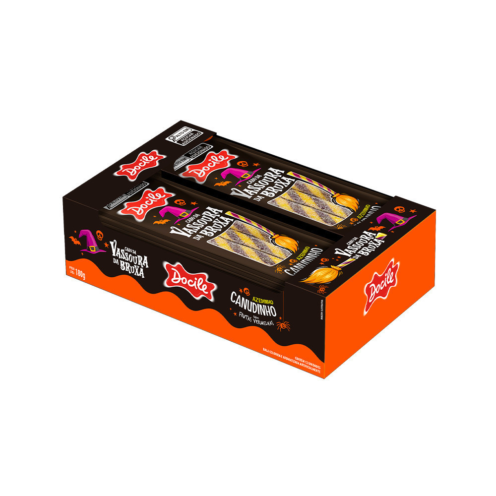 Canudinho Vassoura de Bruxa Halloween com 12un de 15g cada - Docile