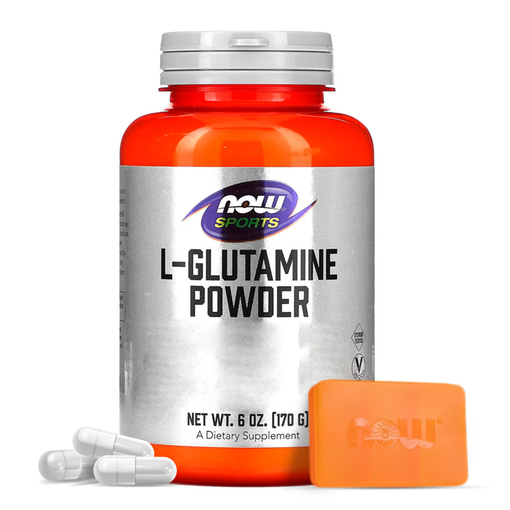 NOW L-Glutamina em Pó Sports 170g Puro Importado c/Porta Cápsulas