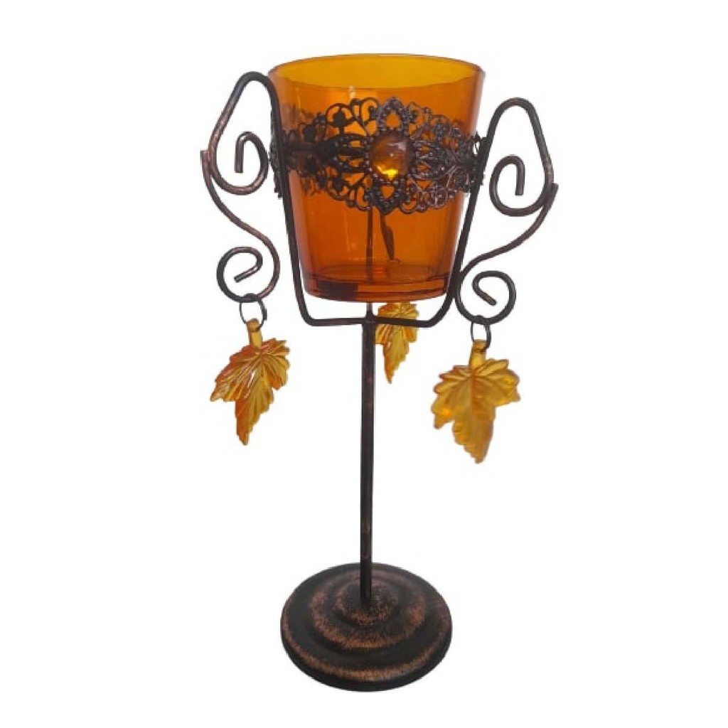 Castiçal Candelabro Porta Vela Amarelo em Vidro Decorativo
