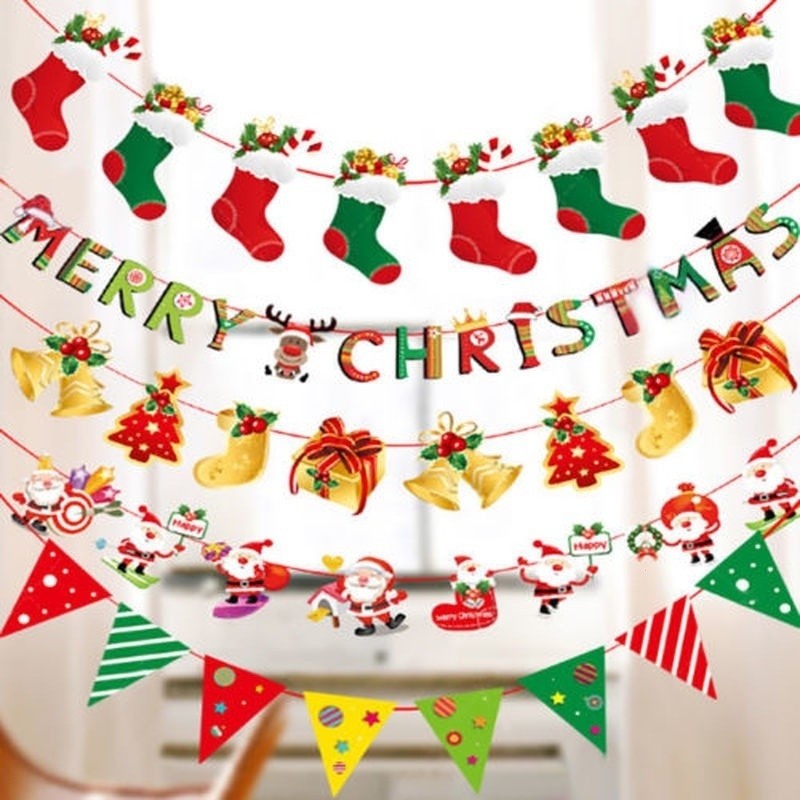 2.5m Feliz Natal Pendurado Guirlanda Banners De Papel Papai Noel Boneco De Neve Veados Decorações De Natal Da Árvore De Natal Para Casa Ano Novo