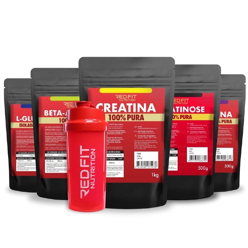 Creatina 1Kg Glutamina 500g Beta-Alanina 500g L-Arginina 500g Palatinose 500g - 100% Pura Importada - Red Fit Nutrition