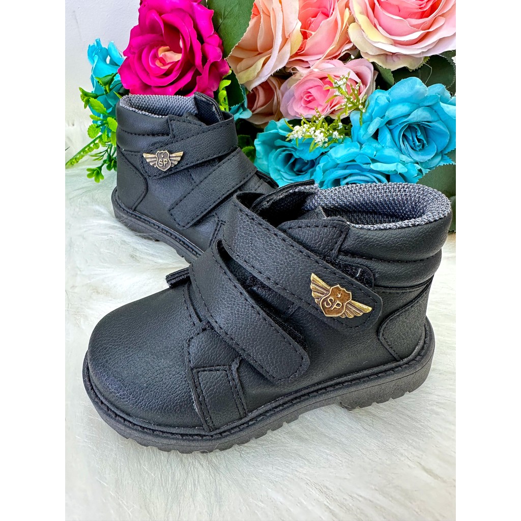 Bota Coturno Preta Corino Sola Antiaderente Ortobaby Infantil Juvenil Velcro Casual Confortável Inverno