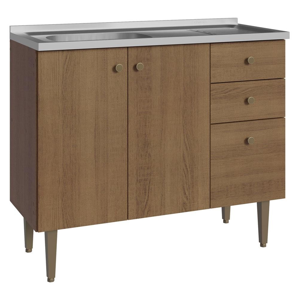 Balcão Gabinete com Pia 3 Portas e 1 Gaveta 105cm Rustic Gourmet Madesa em Oferta na Shopee