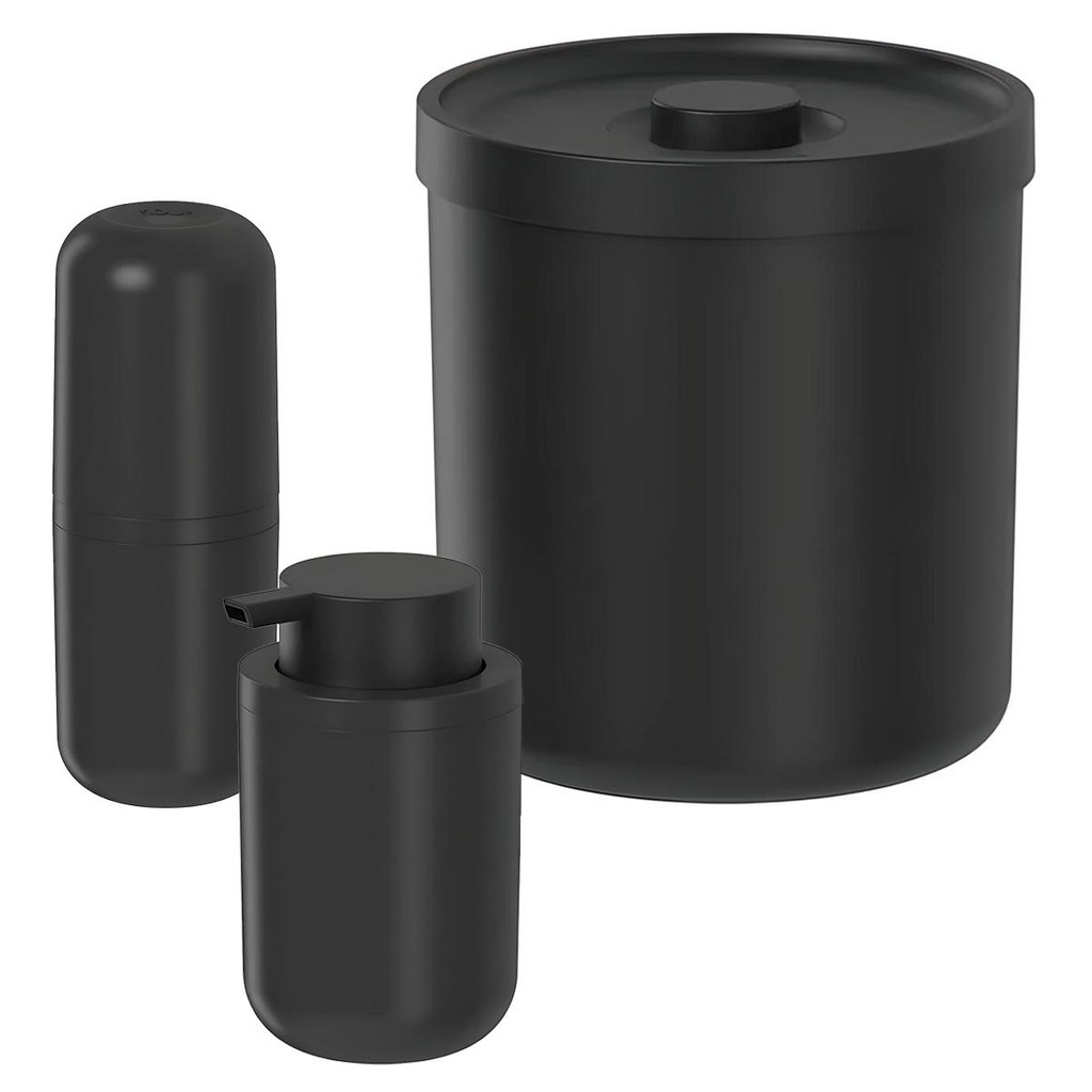 Kit Banheiro Lixeira 6L + Porta Sabonete 300ml + Porta Escova KTE147 - Ou - Home & Living