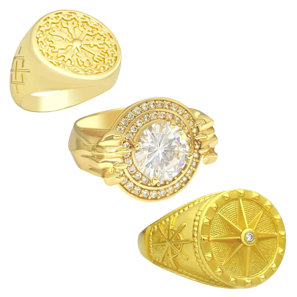 Anel Masculino Dedeira de Luxo Banhado a Ouro 18K Diversos Modelos