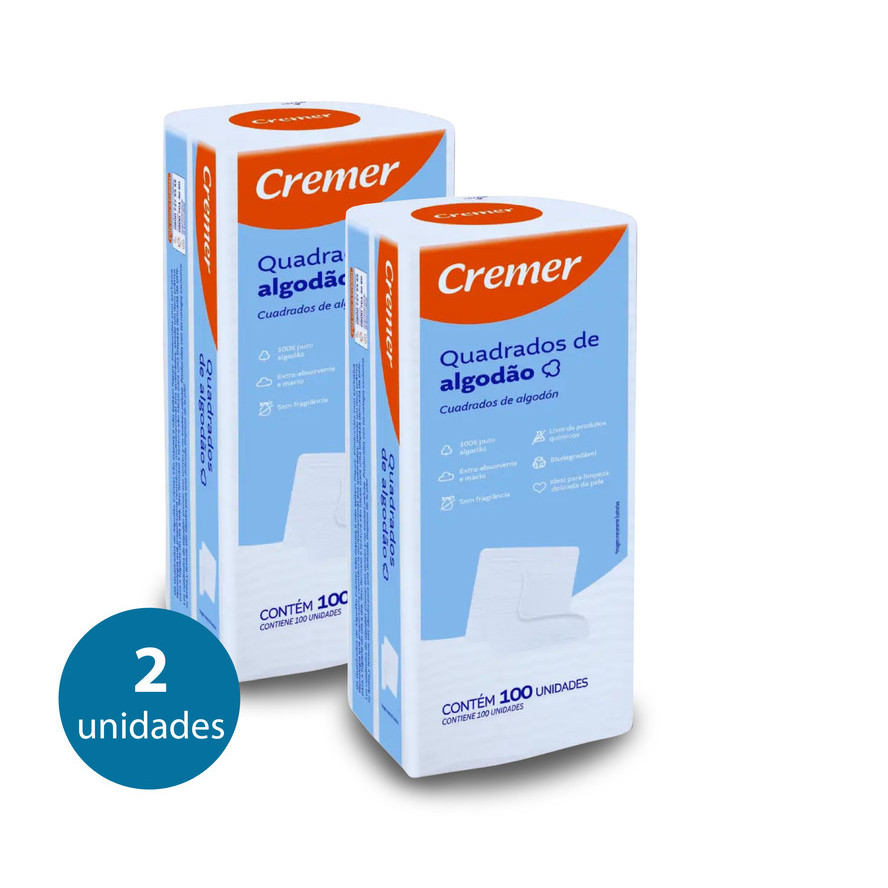 Kit Algodão Quadrado Cremer Limpeza Bebe - 200 unidades