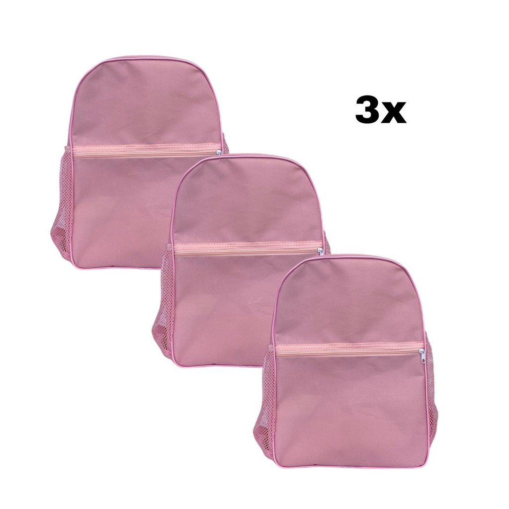KIT COM 3 MOCHILAS ROSA NAILON escolar, faculdade, notebook para o dia a dia