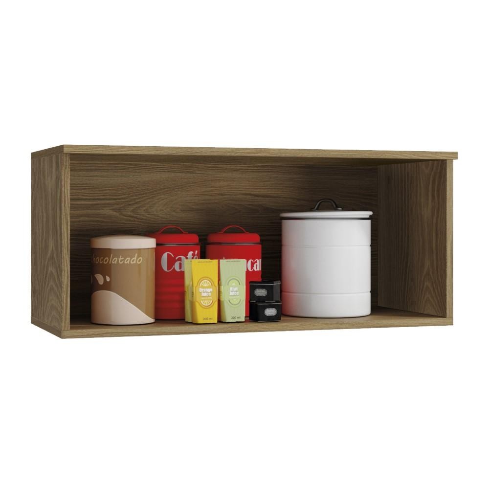 Detalhes do Armário Aéreo Para Cozinha Botanic 80 Cm 1 Porta Basculante Organizador Marrom Madeira Nogueira