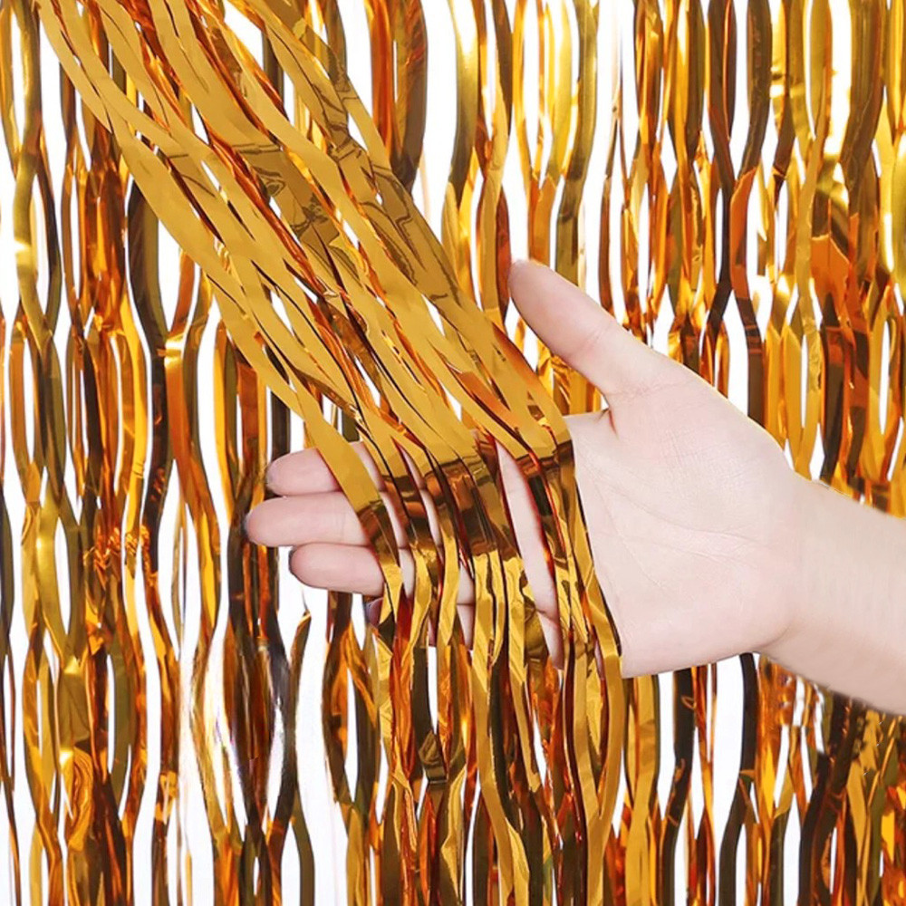 Cortina Decorativa Metalizada Dourado Ondulada 1x2m - 1 unidade - Rizzo