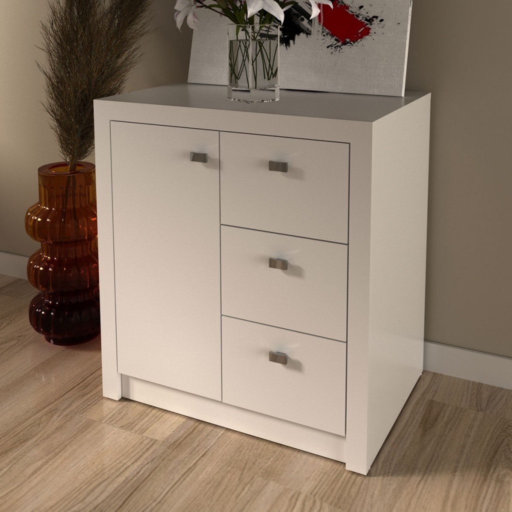 Armário para Escritório Baixo 1 Porta 3 Gavetas Me4111 Branco - Tecno Mobili - Home & Living