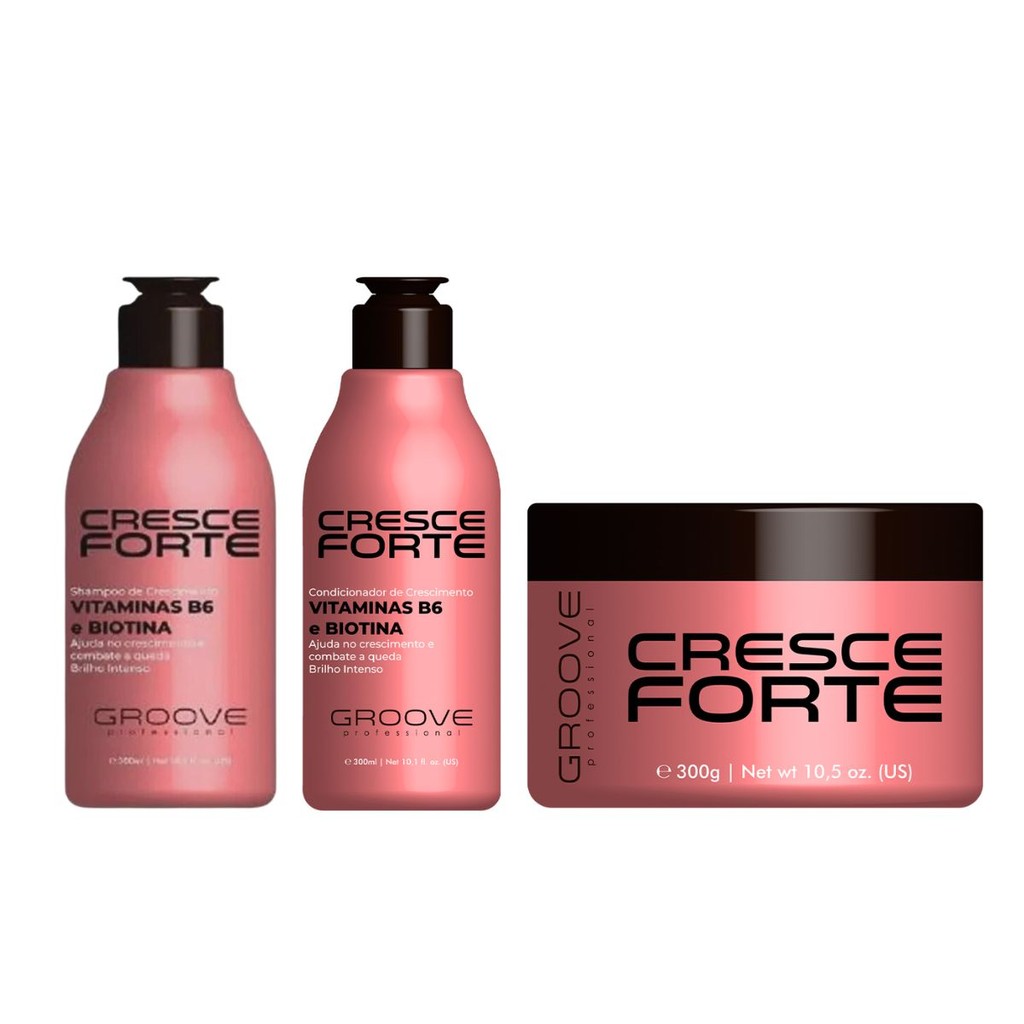 Kit Cresce Forte Shampoo Cond Máscara Tônico 2 Ampola Brinde
