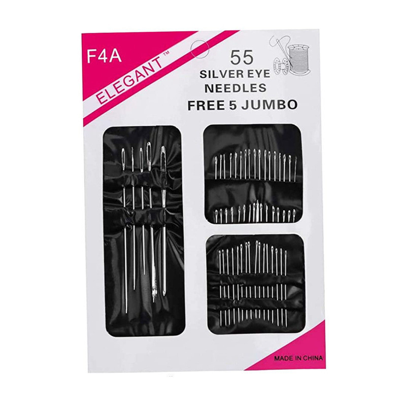 55Pcs Conjunto De Agulhas De Costura De Aço Inoxidável Manual De Olho Grande Adequado Para O Botão DIY