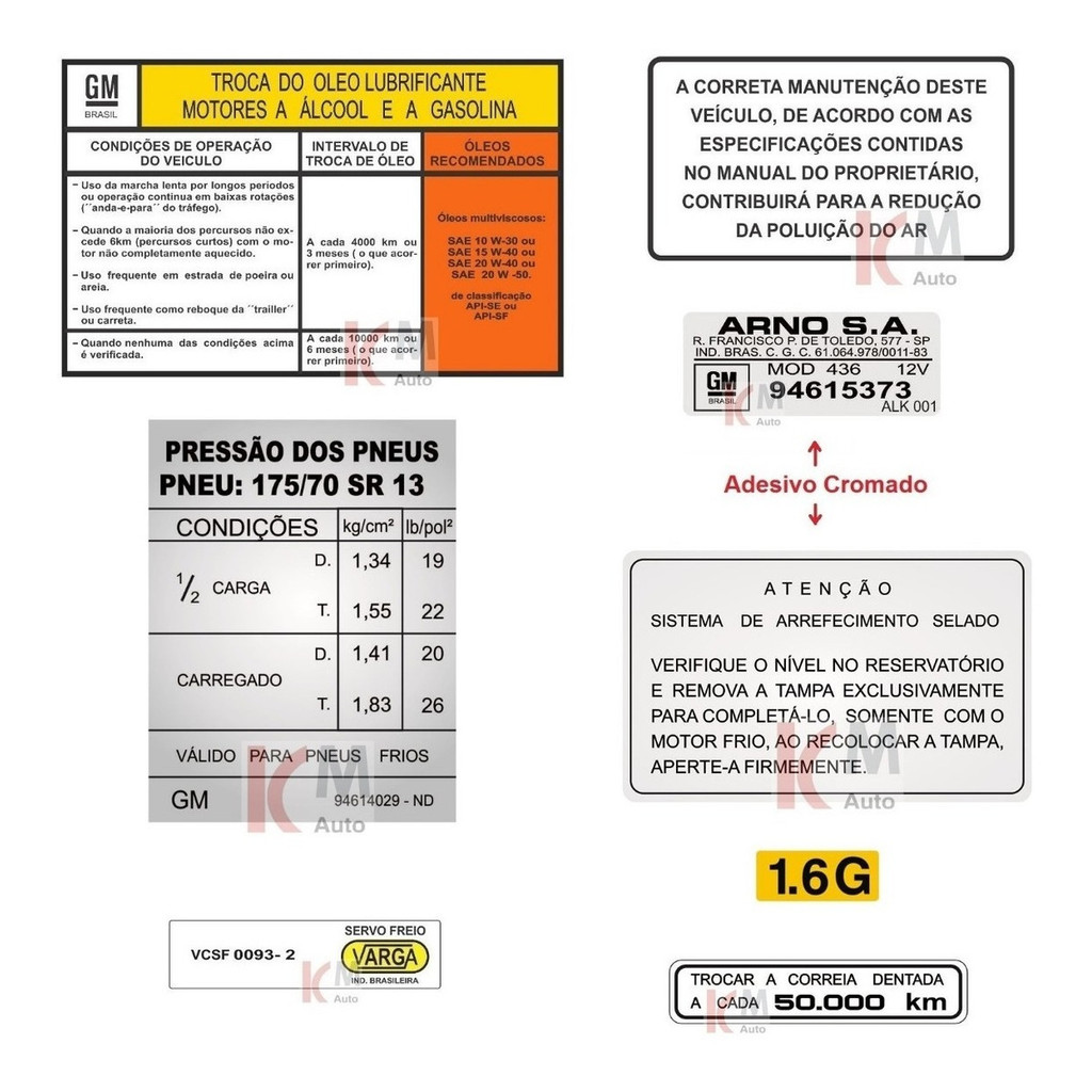 Kit Etiquetas Advertência Chevette Motor Gasolina 87 À 94