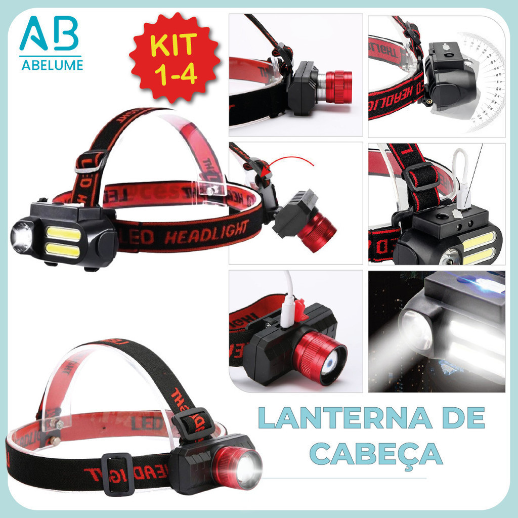 Lanterna Cabeça Led Turbo com Ajuste Angular 2 Modelos Lite e Pro Recarregável USB em Oferta na Shopee