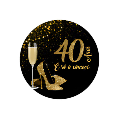 NOVO Painel Festa Infantil Redondo Aniversário 40 Anos, Fundo Sapatinho Brilhos Dourados, cor Preta  + Arco, Suporte incluso. Fazemos personalizado com qualquer tema. Confeccionado em Lona fosca, impressão de alta resolução. cenário , p/ Decoração