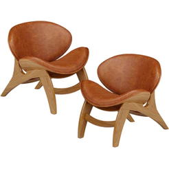 Kit 2 Poltronas Decorativa Orgânica Sala Living Kadosh L02 Couríssimo Camel - Lyam Decor