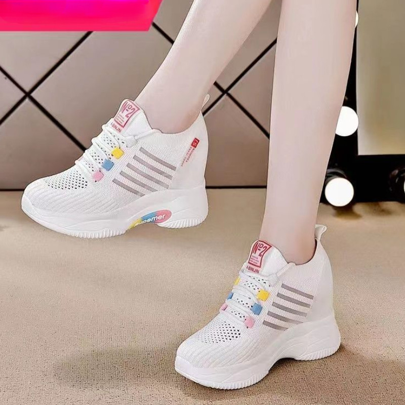 IELGY Sapatos Esportivos Femininos Brancos Aumentados, Casuais E Versáteis, Sola Grossa, Malha Fina, Respirável, Pa · foto 2