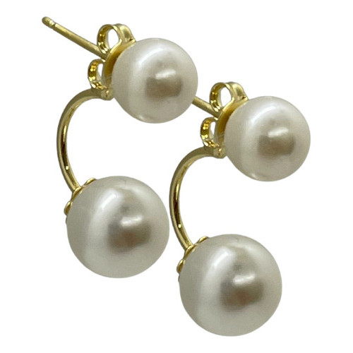 Brinco Folheado A Ouro Pérola Modelo Grace Kelly 8mm E 10mm