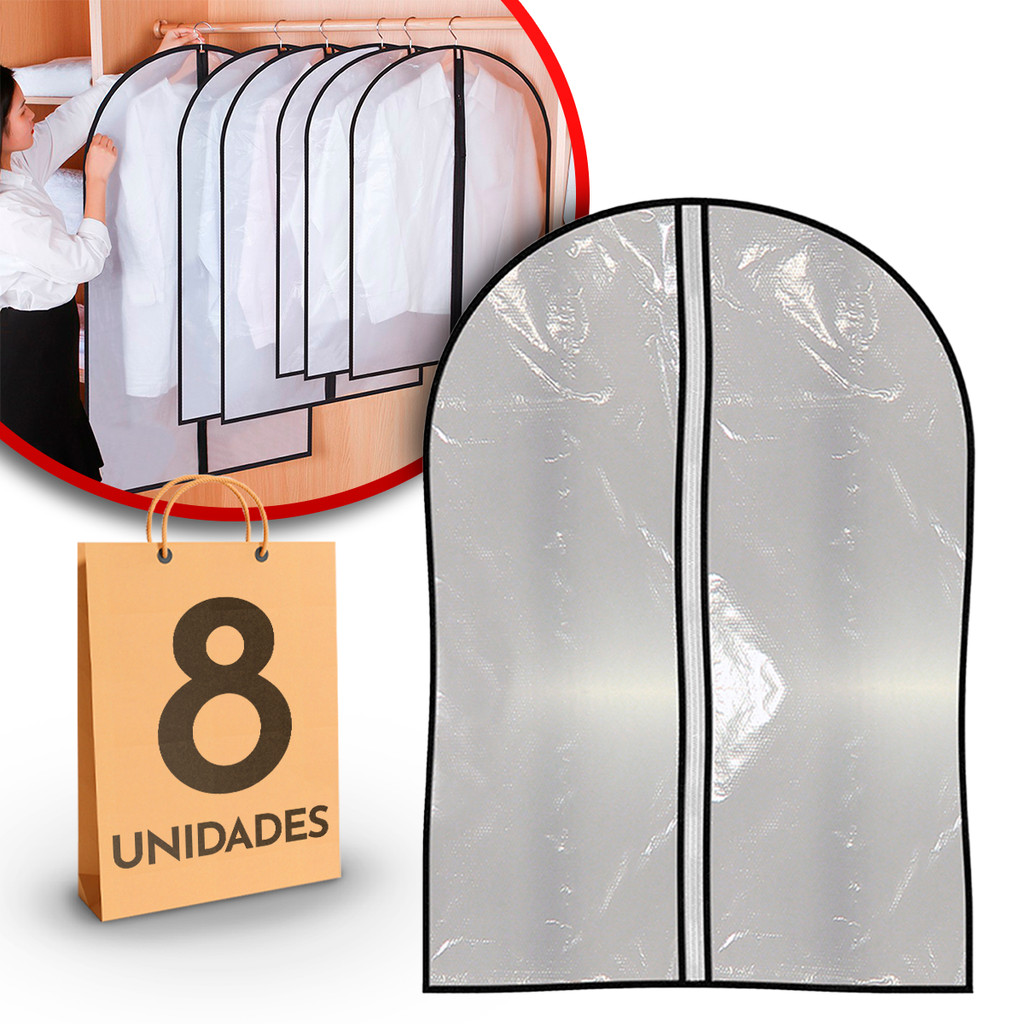 Kit 8 / 3 / 5 Capas Impermeável Para Ternos Vestidos Com Zíper Anti Mofo Poeira Organizador Terno Casaco em Oferta na Shopee