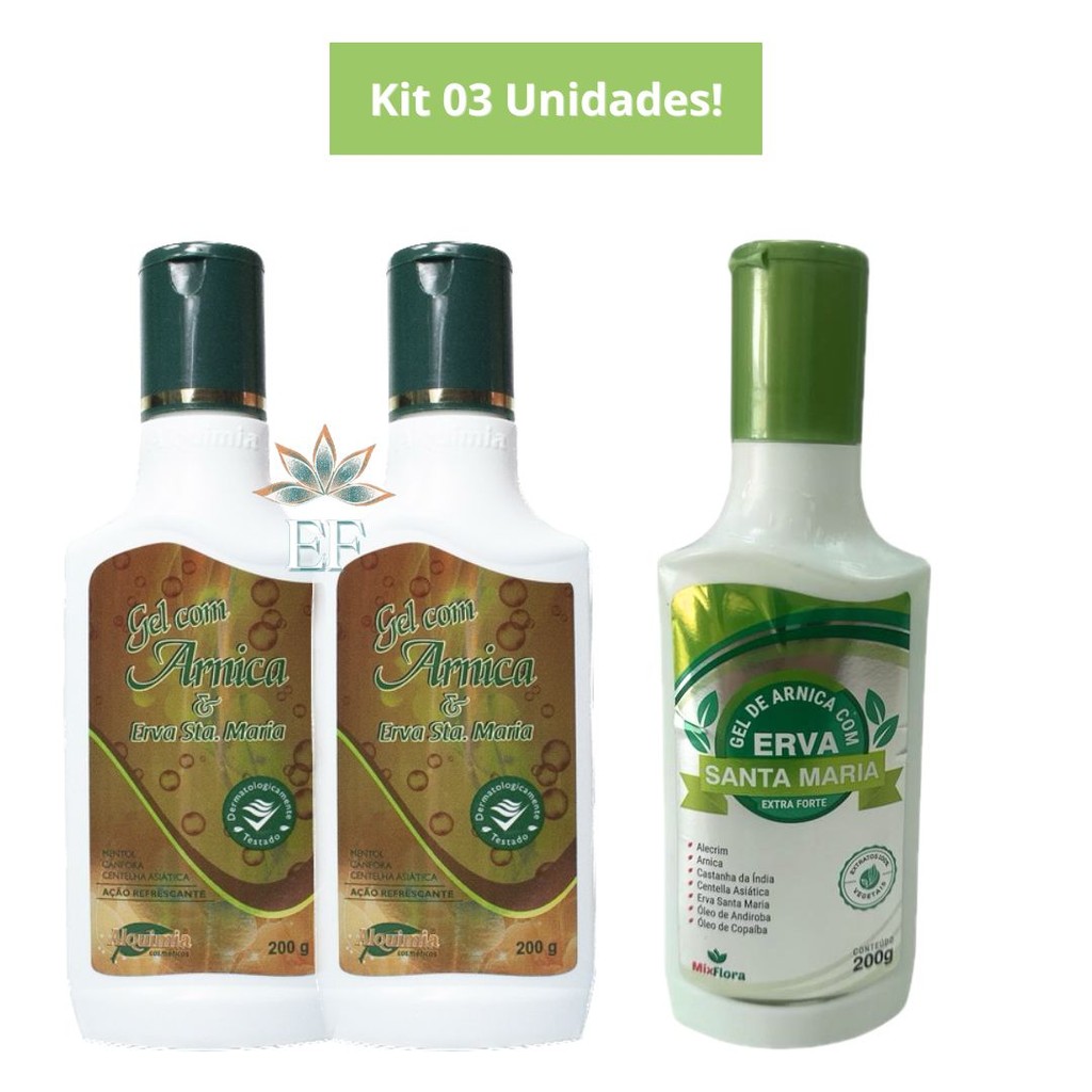 Kit 3 Unidades: 2 Gel De Anica e Erva de Santa Maria 200g Alquimia + 1 Gel de Arnica Com Erva Santa Maria 200g Mix Flora