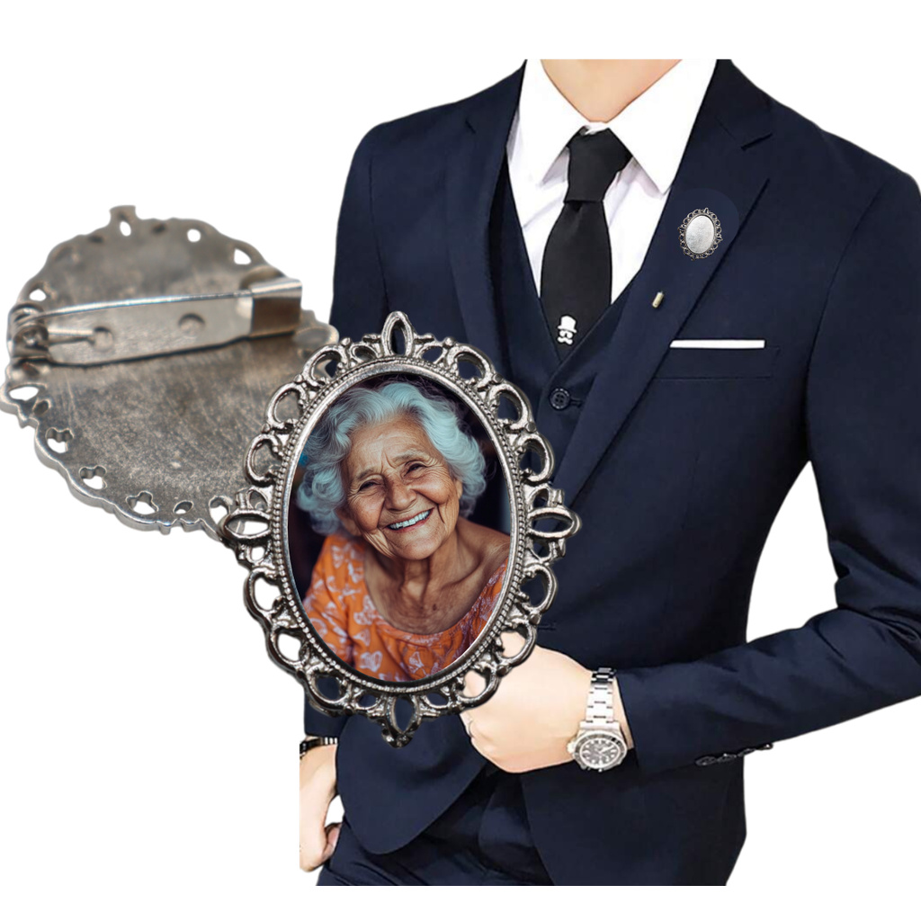 Broche Terno Noivo Broche Pingente Relicario Homenagem Pai Mãe Casamento em Oferta na Shopee
