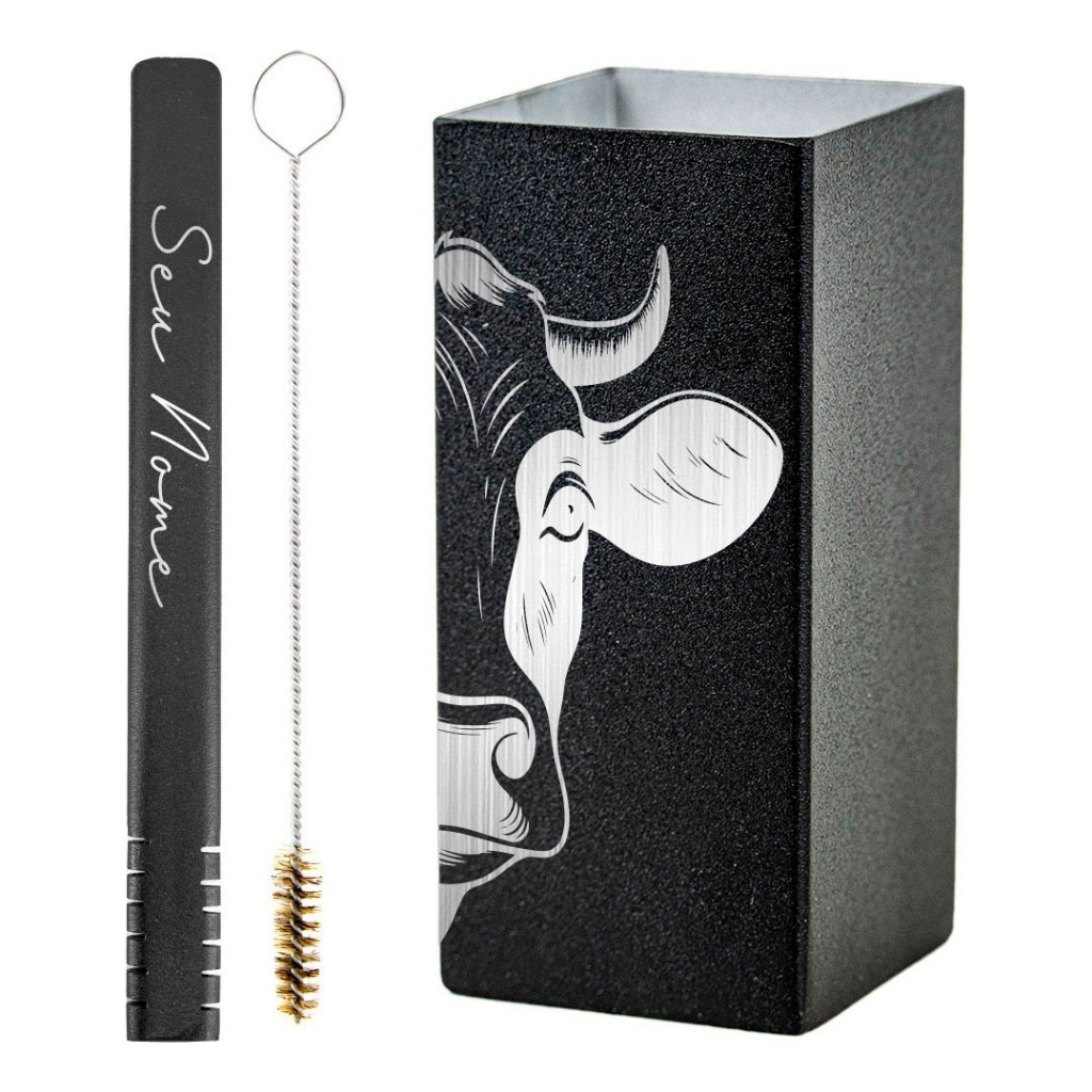 Kit Bomba Copo Terere Inox Black Vaca Filete - Seu Nome