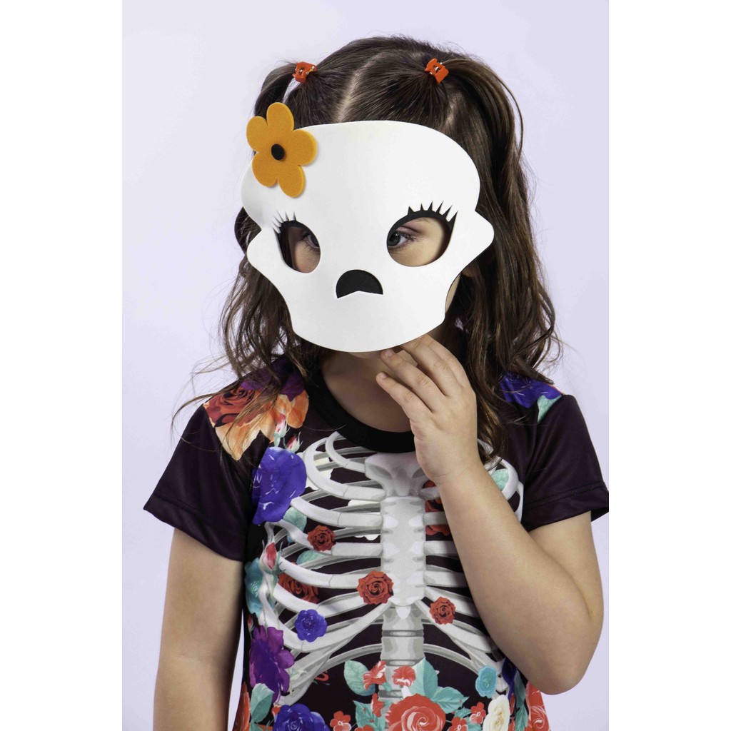 Fantasia Infantil Caveira Mexicana Máscara Eva Brinde