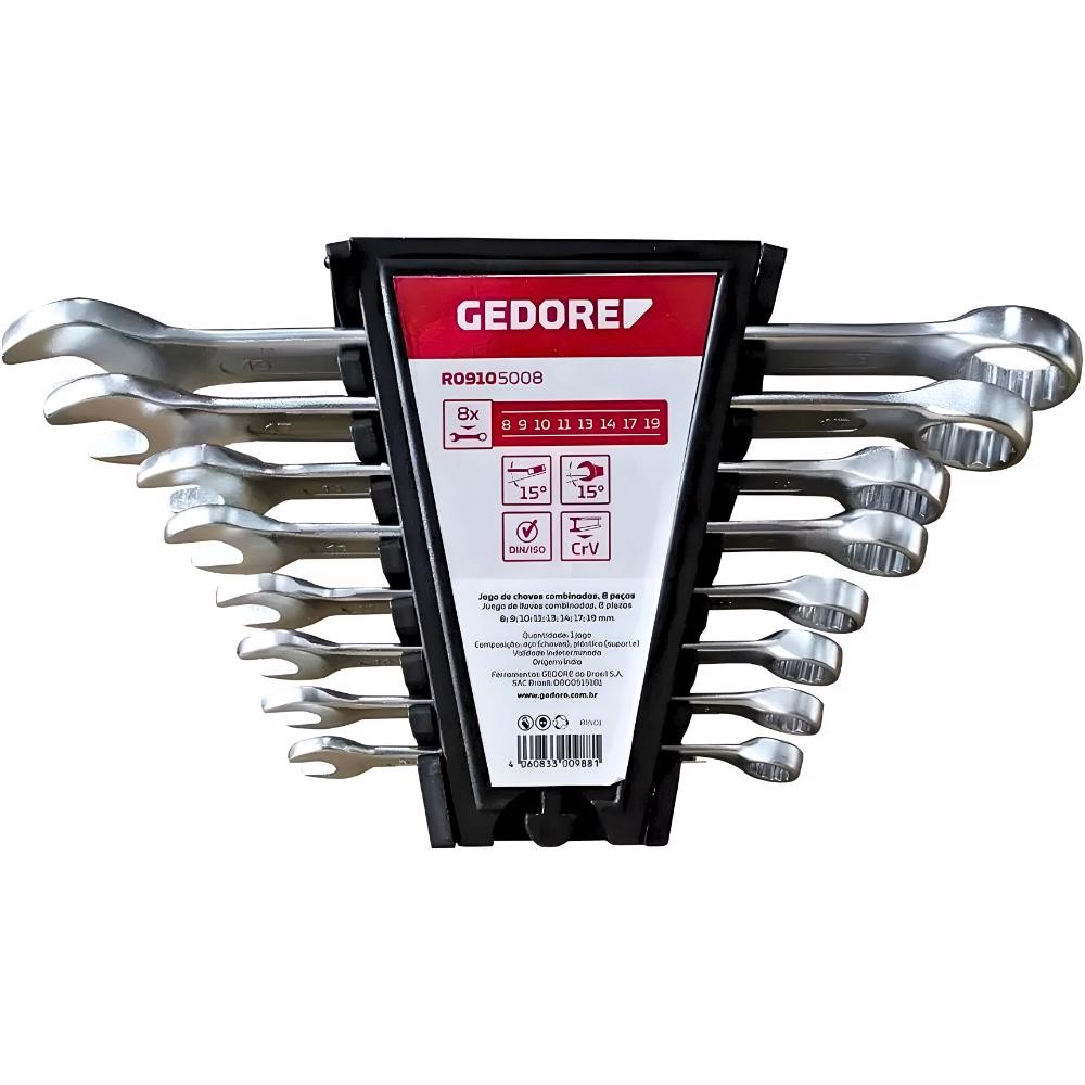 Jogo de Chaves Combinadas 8 Peças 8 a 19 MM GEDORE RED