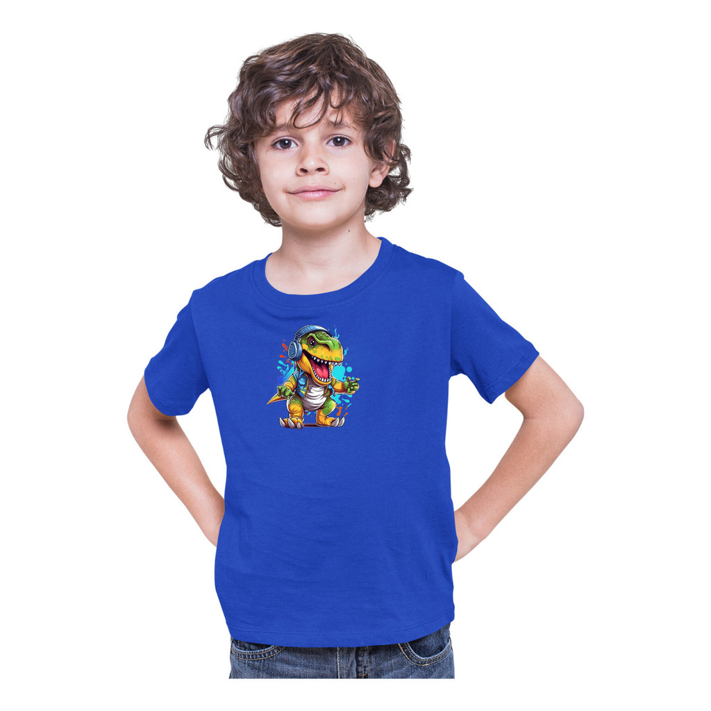 Camiseta !00% Algodão Premium Manga Curta Gola Redonda Estampa Dinossauro DTF Infantil Juvenil 06 ao 16
