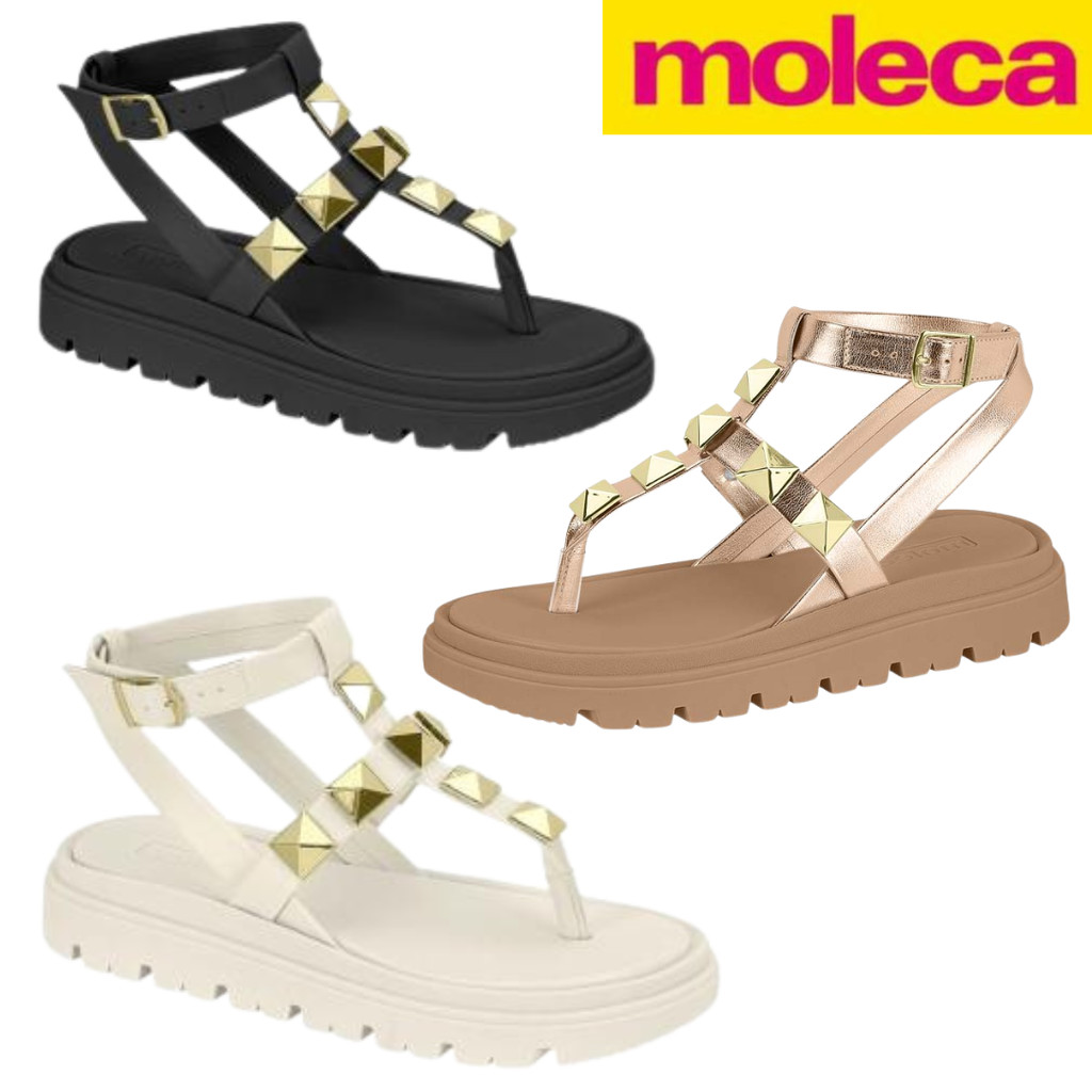 Sandalia Papete Feminina Moleca Metálicos Amarração Tornozelo Estilosa