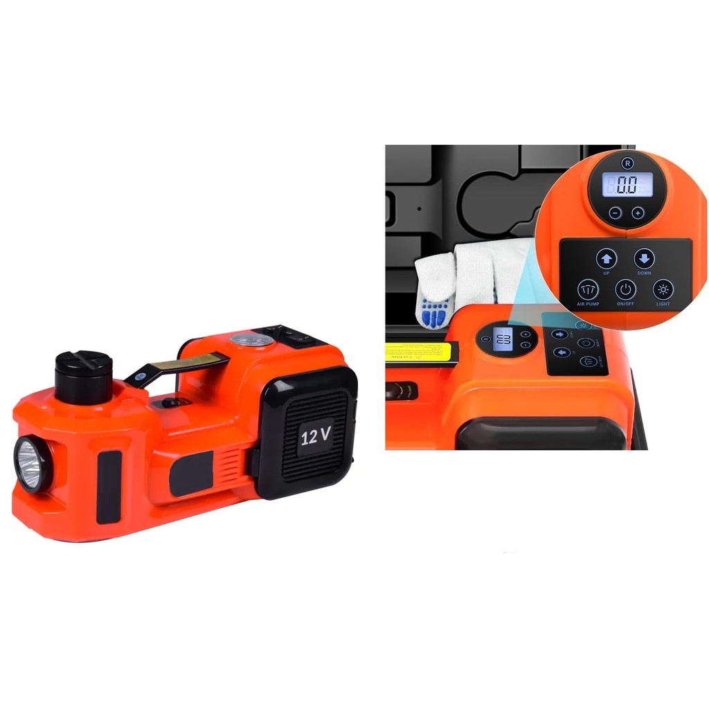 Macaco Hidráulico Elétrico com Compressor Chave de Impacto Maleta Digital 5 Ton 12V 3 em 1