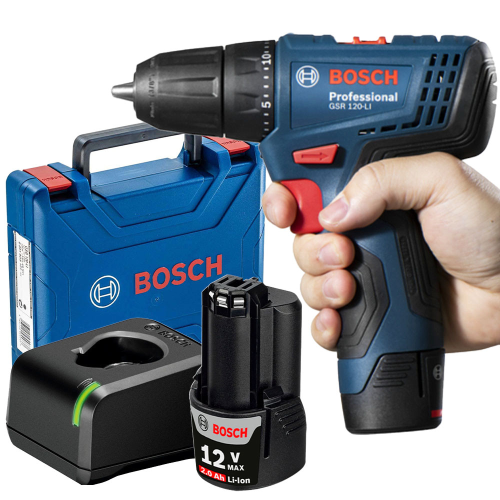 Parafusadeira/Furadeira 12V Bosch Profissional GSR 120LI 30 Nm 2 Ah ECP 2 Velocidades LED e Maleta - Home & Living