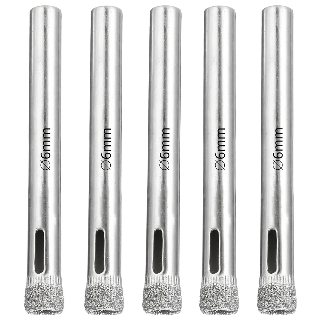 Kit 5 Serras Copo Diamantada Refrigerada 6mm Porcelanato Vidro Mármore Broca Copo Furo Técnico Bucha N6 Obra