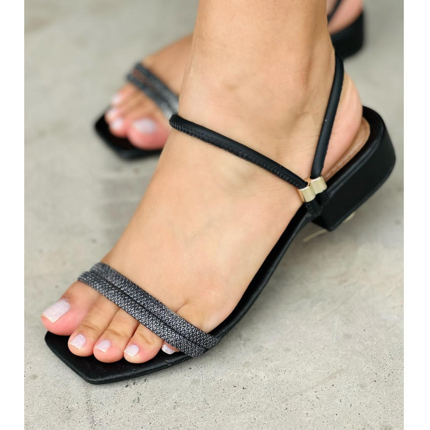Sandália Feminina Salto Baixo Tiras Brilhantes salto grosso em Oferta na Shopee
