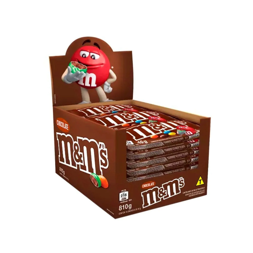 Caixa com 18 unidades de confeito M&M's chocolate ao leite de 45 g