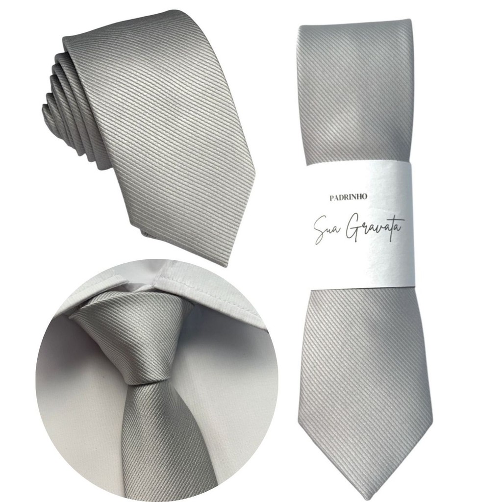 Gravatas Cinza Claro Slim Riscadinha em Oferta na Shopee