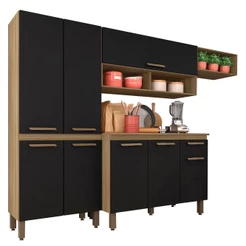Armário De Cozinha Modulada Tieli 4 Peças Bor/preto - Móveis Arapongas