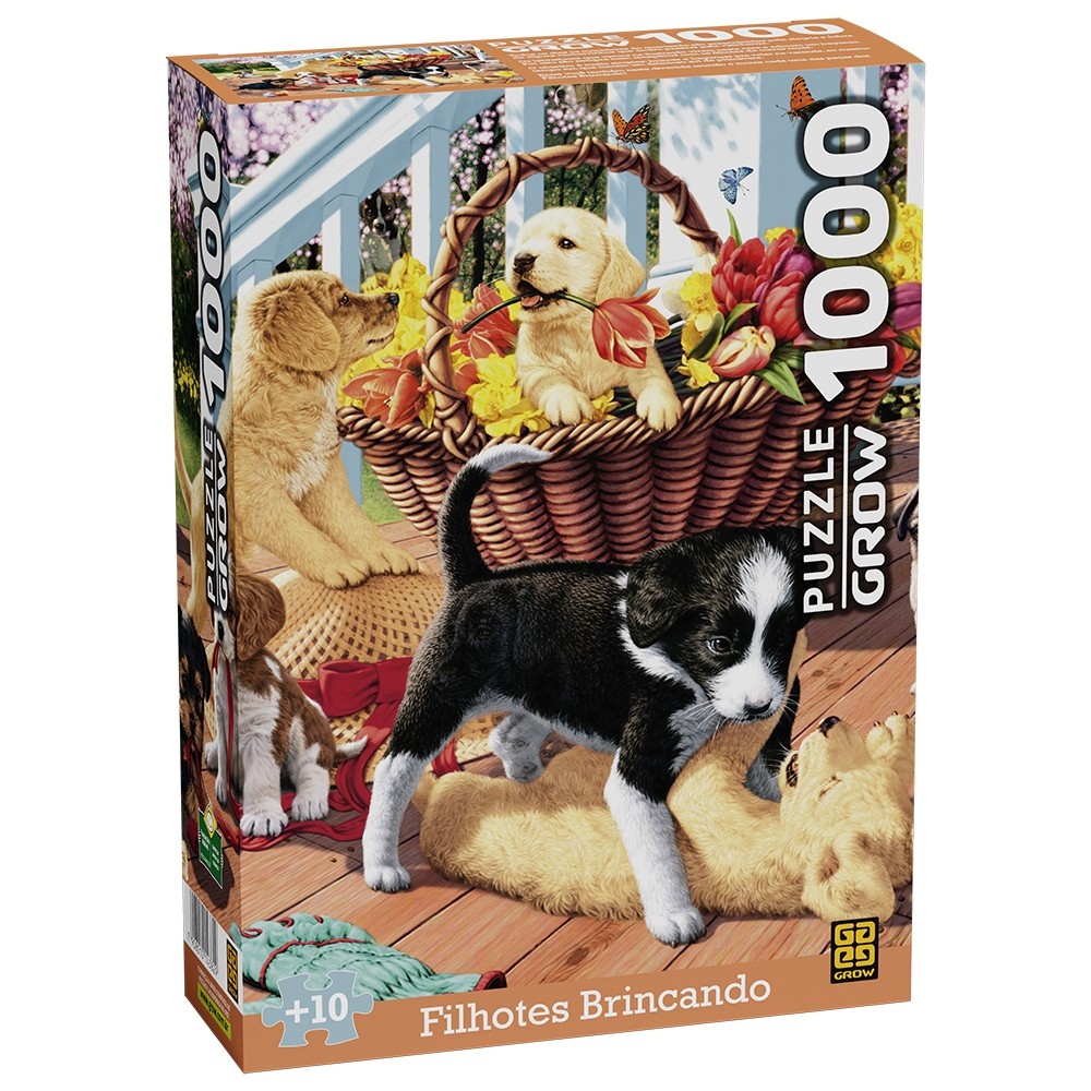 QUEBRA CABEÇA FILHOTES BRINCANDO 1000 PEÇAS GROW PUZZLE CÃO CACHORROS JARDIM QUINTAL FLORES ANIMAIS - Mom & Baby