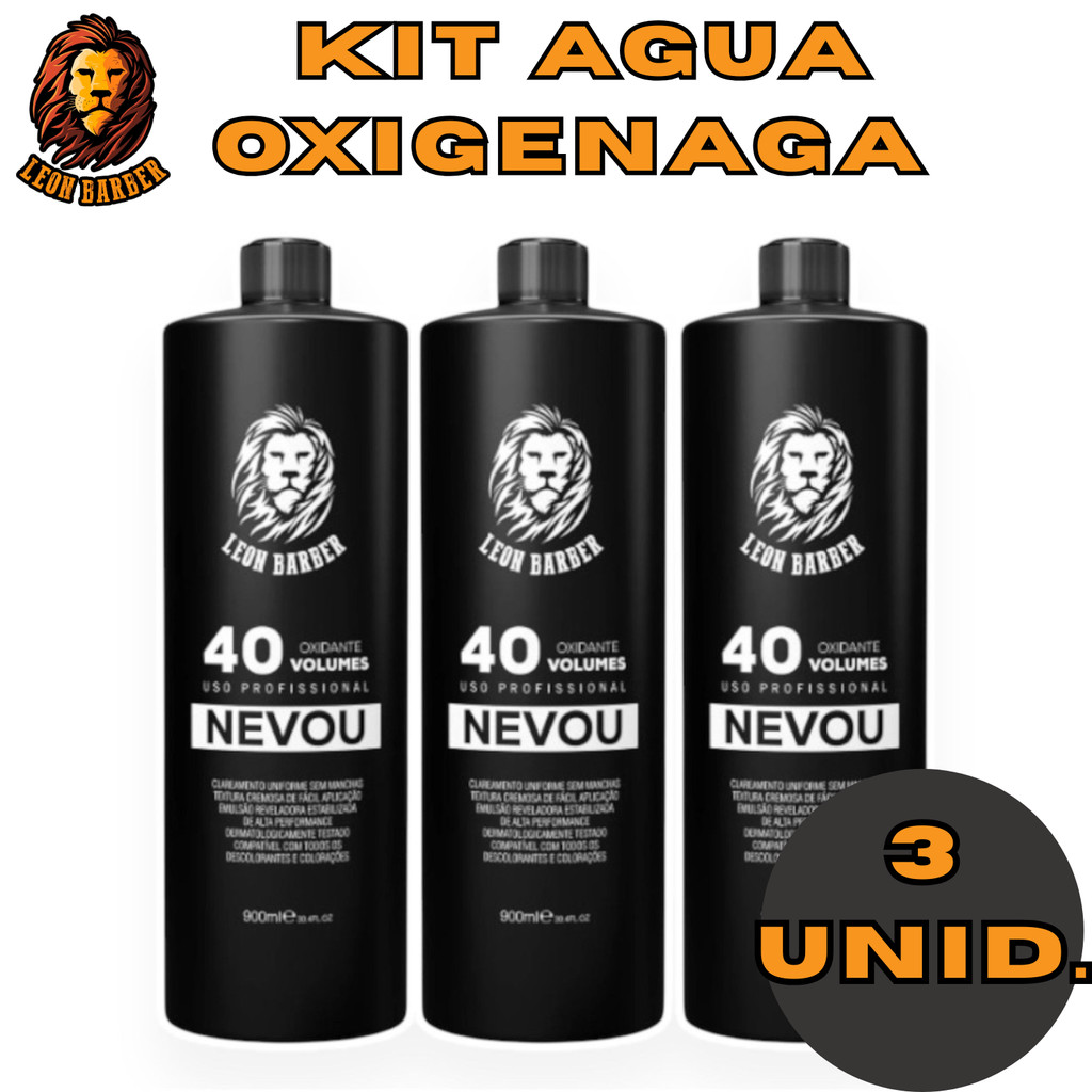 Kit 3 Água Oxigenada 900ml 20 volumes 30 volumes 40 volumes Leon Barber